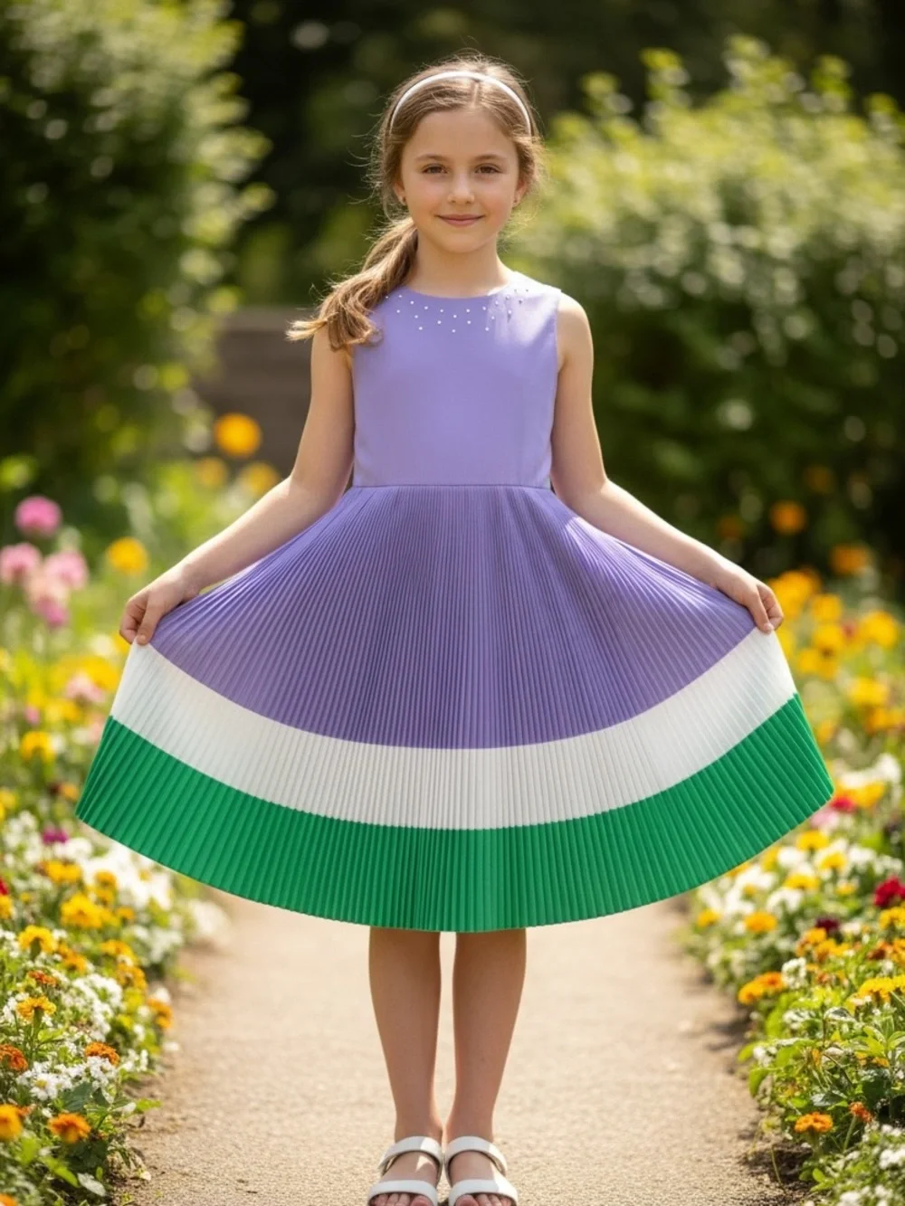 The Children's Place Purple, White & Green Pleated Party Dress
